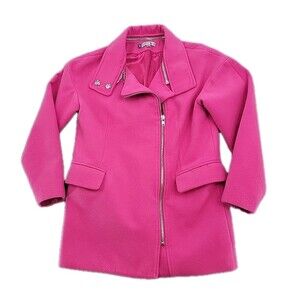 Jennifer Lopez Womens Coat Size XS Pink Detachable Collar Silver Zippers Warm